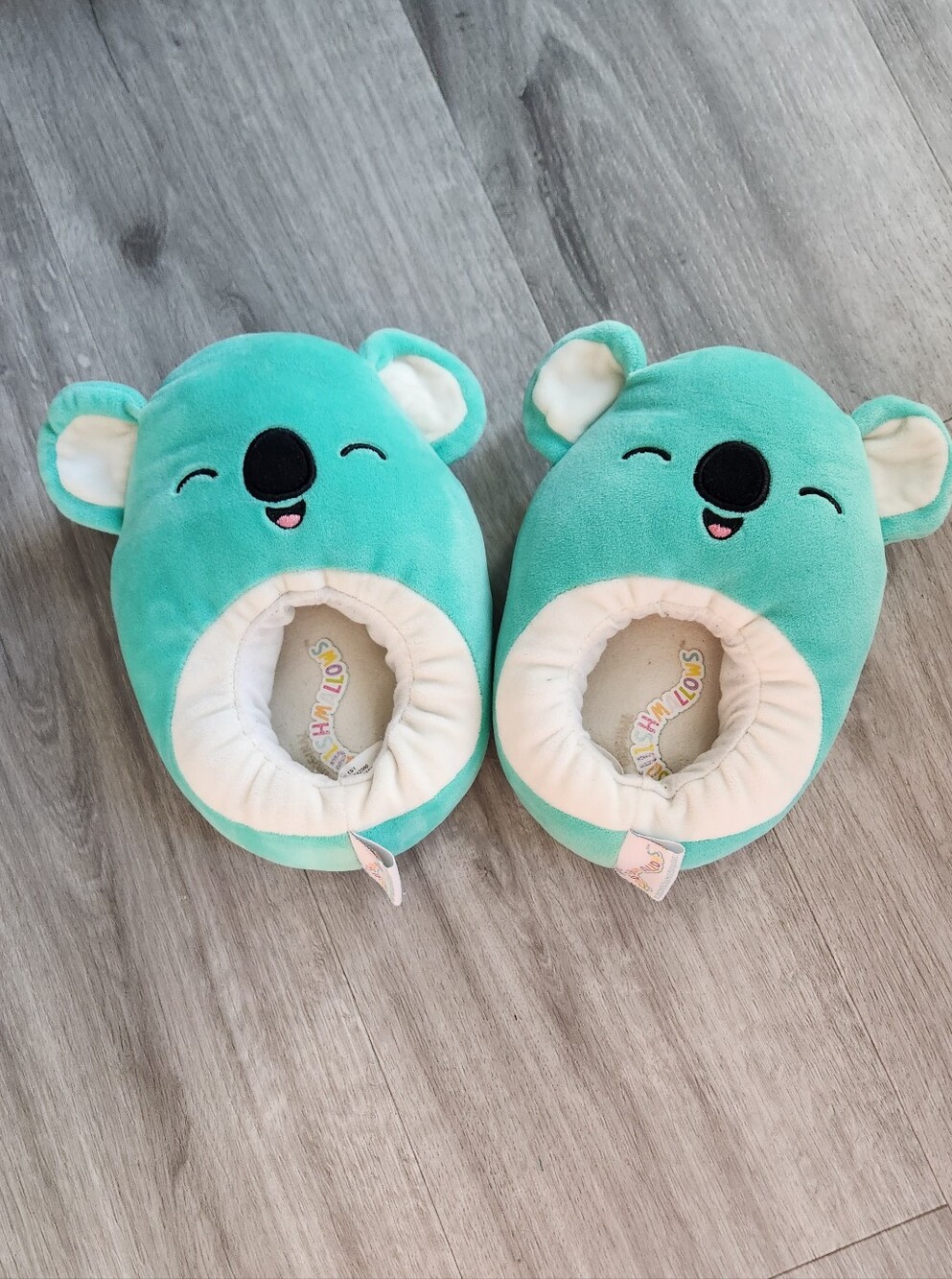 Squishmallows Kids Slippers Teal Plush Koala Kelly Toys Used Size 13-1 EUC
